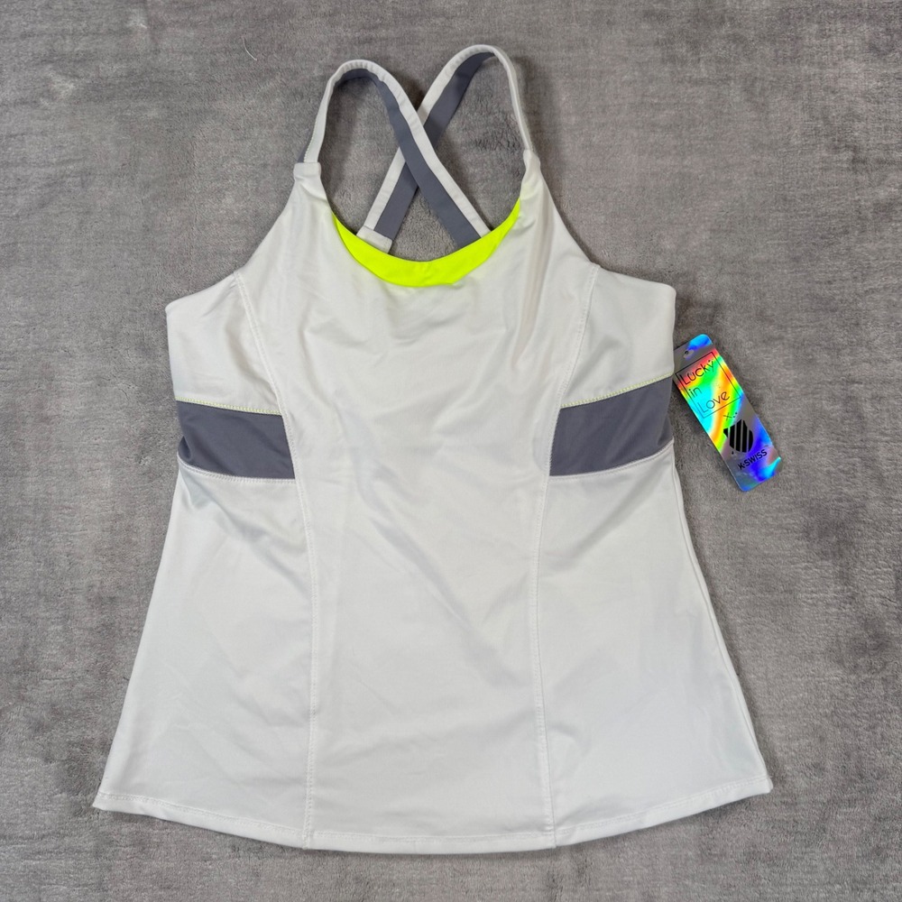 K-Swiss x Lucky in Love Tank Top Womens Medium White Neon Vaportex Tennis Gym